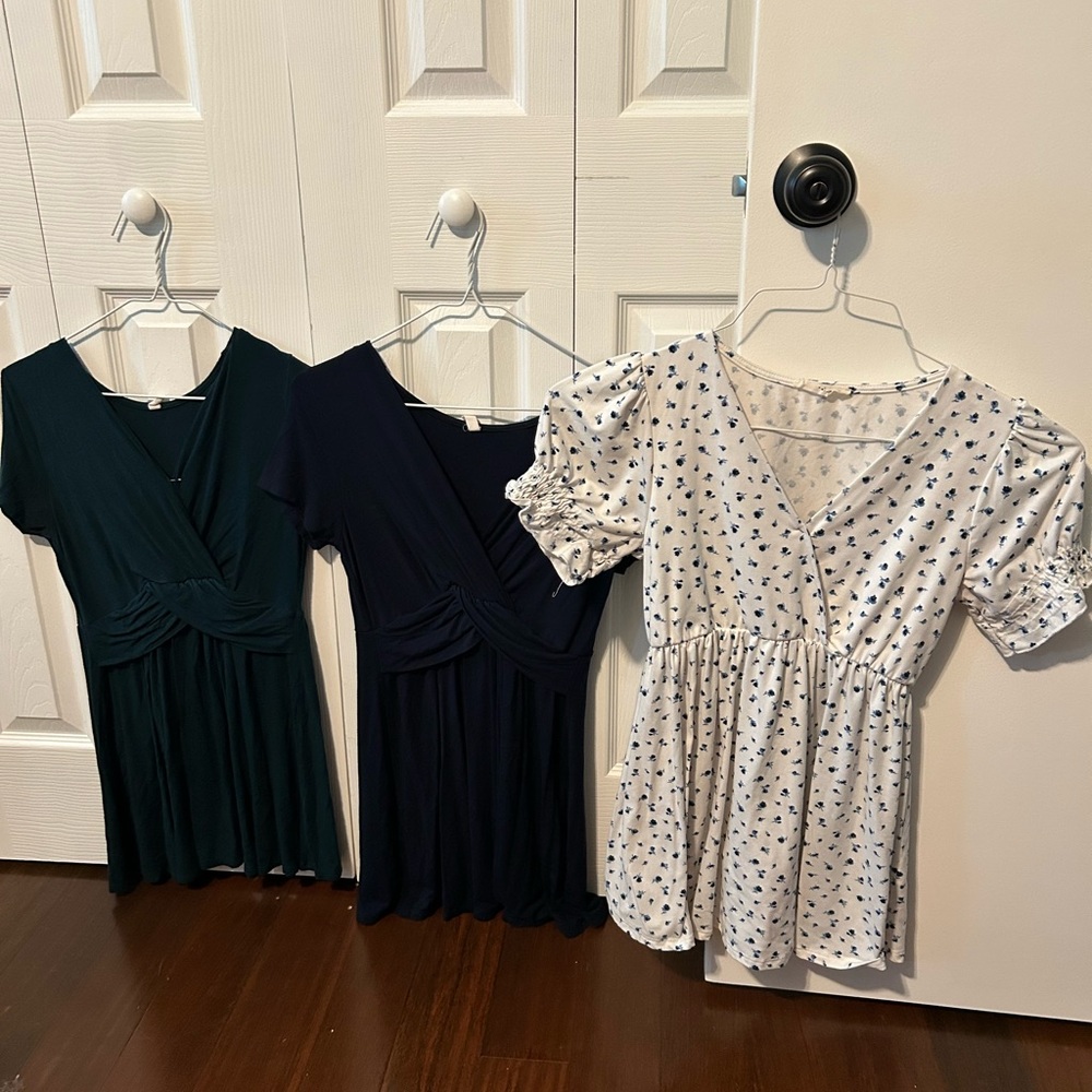 Pinkblush Maternity Stylish Dress Trio in Forest Green, Navy, and White